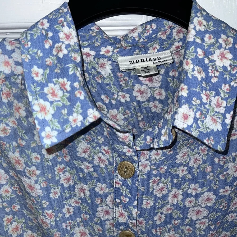 Monteau Los Angeles Button Front Midi Dress in Blue Floral - Picture 10 of 13